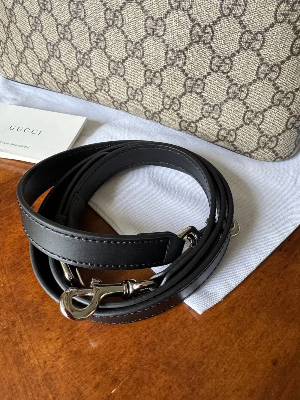 Gucci Beige GG Canvas Satchel with Black Leather Trim